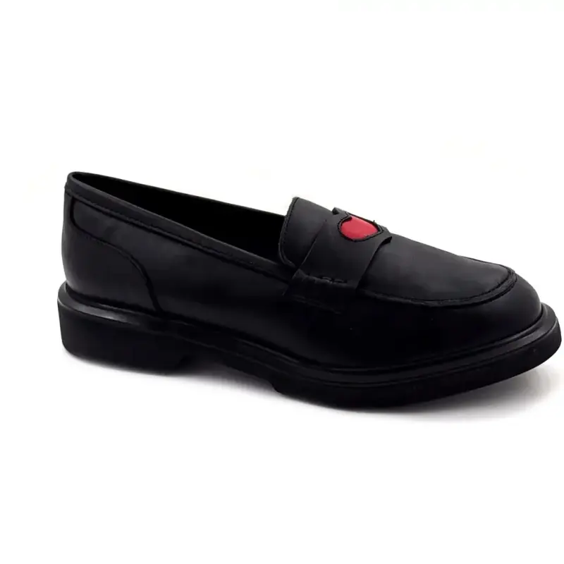 Mocassini Reqins Jack in pelle nera e cuore rosso Ivoire Chaussures