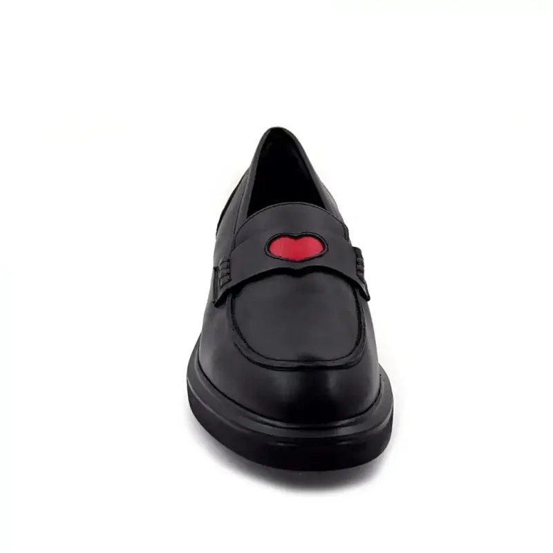 Mocassin Reqins Jack Cuir Noir & Cœur rouge Ivoire Chaussures