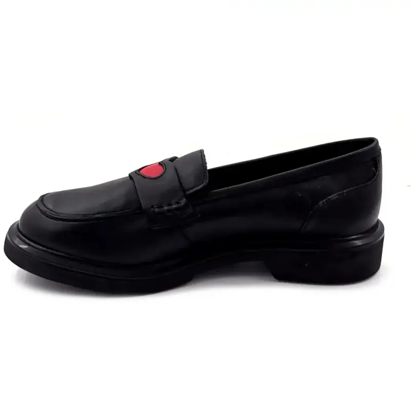 Mocassin Reqins Jack Cuir Noir & Cœur rouge Ivoire Chaussures