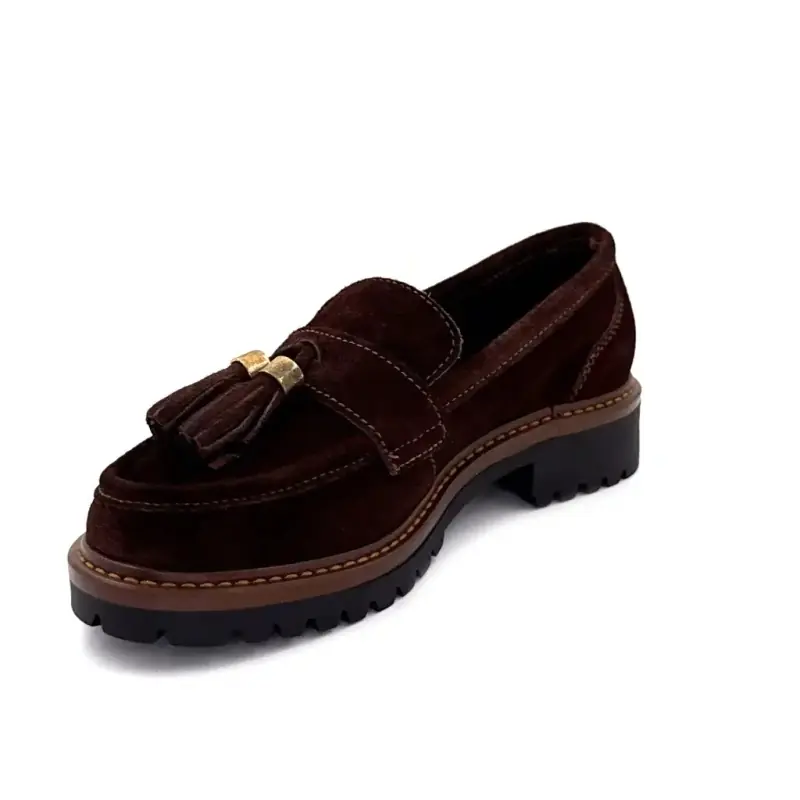 Ivoire Pompom Loafers 5723 Brown Suede Ivoire Chaussures