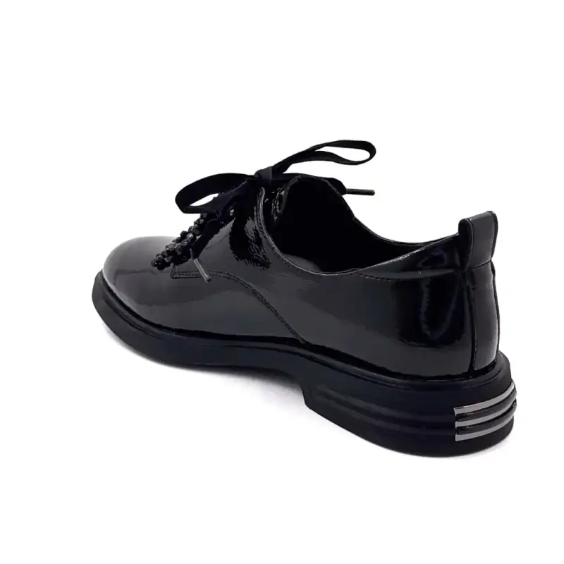 Barbados Elue Par Nous Derby Shoes, Black Patent Leather Ivoire Chaussures