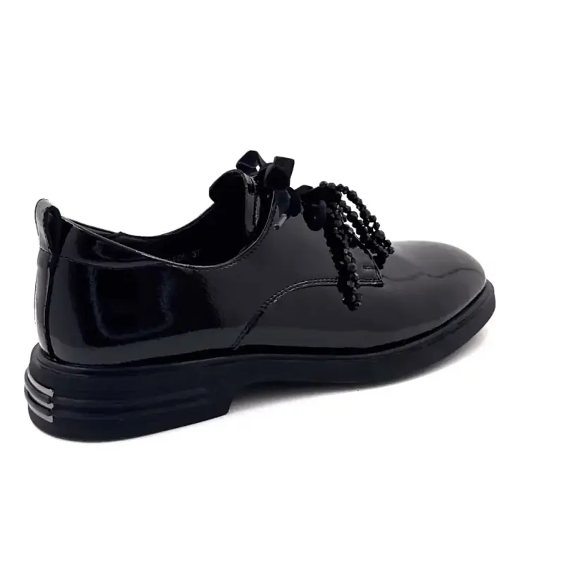 Barbados Elue Par Nous Derby Shoes, Black Patent Leather Ivoire Chaussures