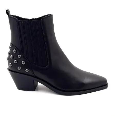Regarde Le Ciel boot, helly-02, black leather & silver studs Ivoire Chaussures