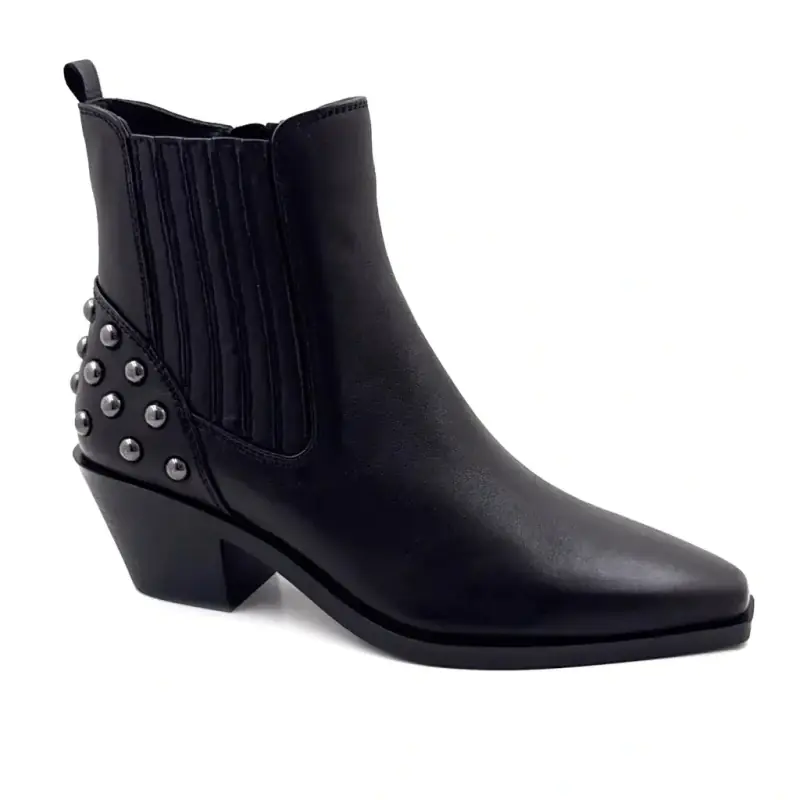 Bottine Regarde Le Ciel helly-02 Cuir noir & Clous Argent Ivoire Chaussures