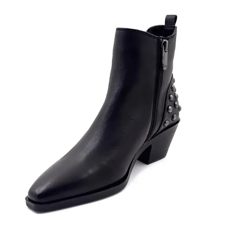 Botki Regarde Le Ciel , helly-02, czarna skóra i srebrne ćwieki Ivoire Chaussures