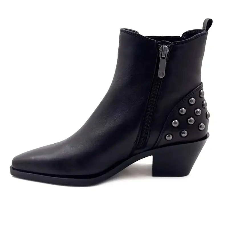 Regarde Le Ciel ankelboots, helly-02, svart läder och silverfärgade nitar Ivoire Chaussures