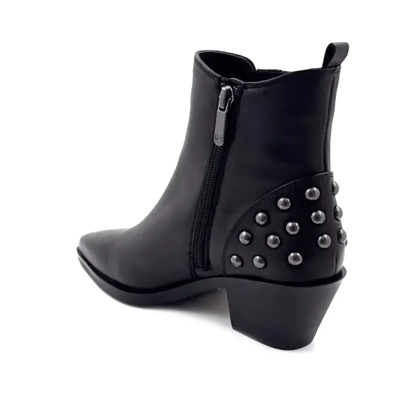Bottine Regarde Le Ciel helly-02 Cuir noir & Clous Argent Ivoire Chaussures