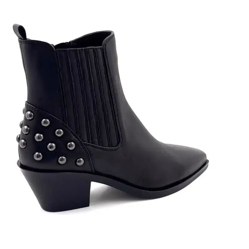 Regarde Le Ciel boot, helly-02, black leather & silver studs Ivoire Chaussures