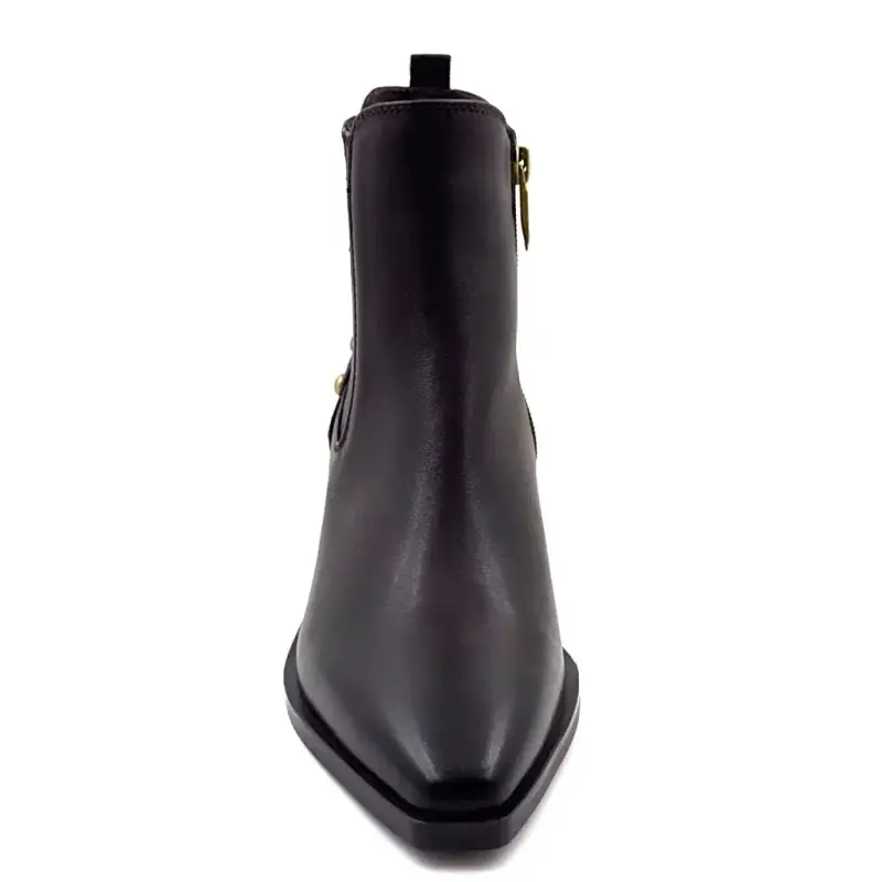 Helly-02 Regarde Le Ciel Boots, Brown Leather & Gold Studs Ivoire Chaussures