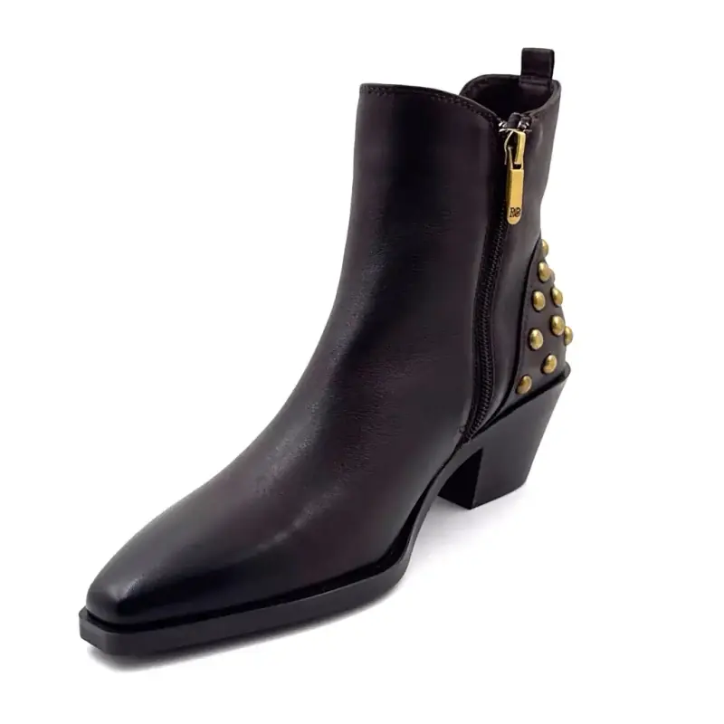 Bottine Regarde Le Ciel Helly-02 Cuir Marron & Clous Dorée Ivoire Chaussures