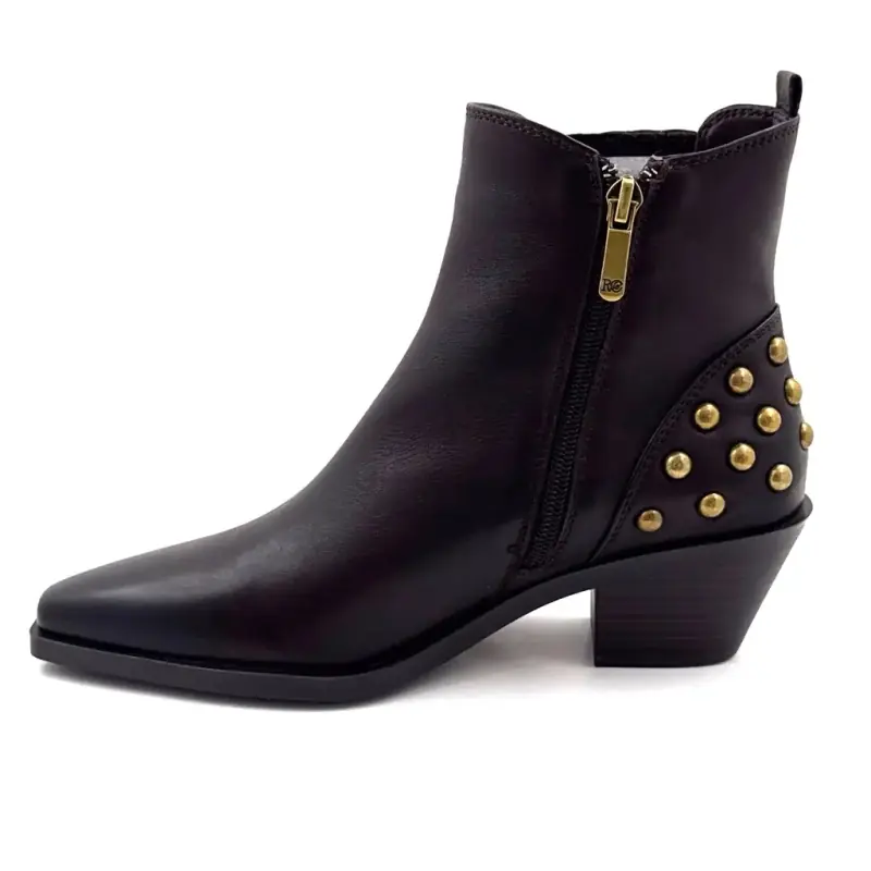 Bottine Regarde Le Ciel Helly-02 Cuir Marron & Clous Dorée Ivoire Chaussures