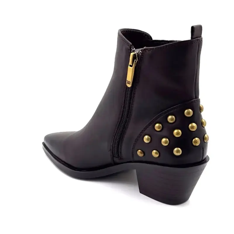 Bottine Regarde Le Ciel Helly-02 Cuir Marron & Clous Dorée Ivoire Chaussures