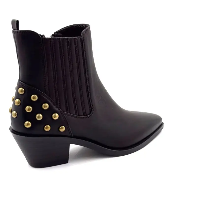 Bottine Regarde Le Ciel Helly-02 Cuir Marron & Clous Dorée Ivoire Chaussures