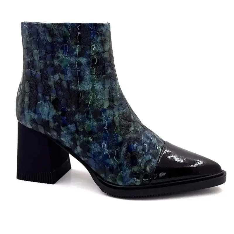 Ivoire enkellaarsjes met hak Sarlaw2607 Zwart Groen & Blauw Leer Ivoire Chaussures