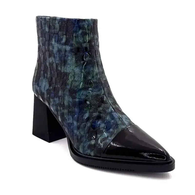 Ivoire Heeled Ankle Boots Sarlaw2607 Black Green & Blue Leather Ivoire Chaussures