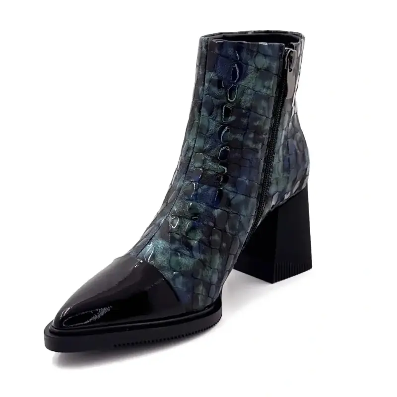 Botki na obcasie w kolorze kości Ivoire Sarlaw2607, skóra czarno-zielona i niebieska Ivoire Chaussures