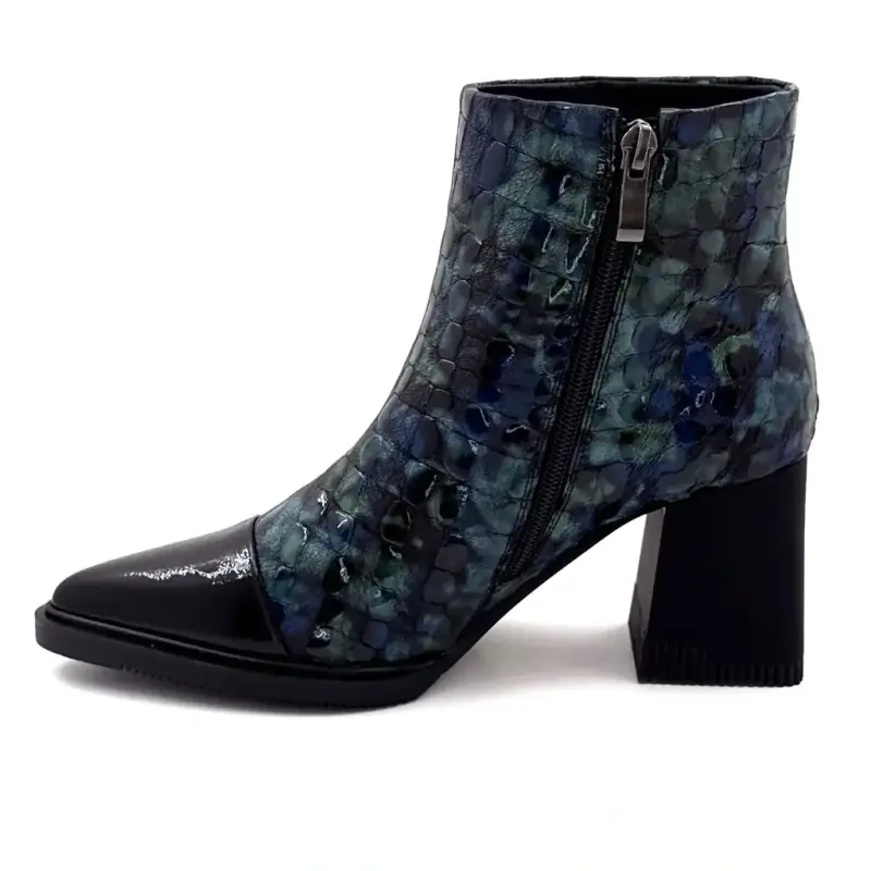 Ivoire Heeled Ankle Boots Sarlaw2607 Black Green & Blue Leather Ivoire Chaussures