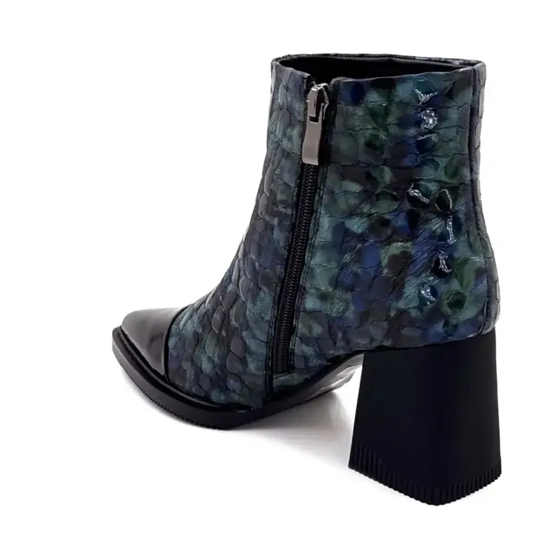 Botki na obcasie w kolorze kości Ivoire Sarlaw2607, skóra czarno-zielona i niebieska Ivoire Chaussures