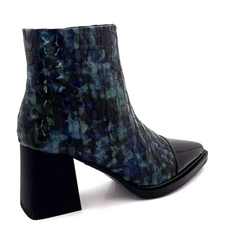 Sarlaw2607 Ivoire színű, sarkú, fekete, zöld és kék bőr bokacsizma Ivoire Chaussures
