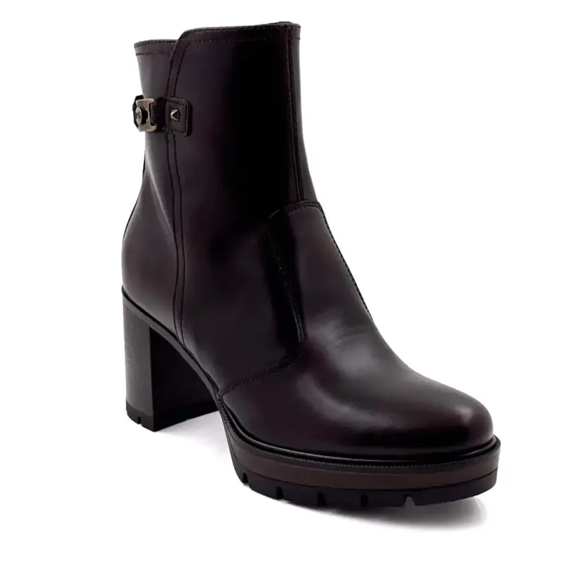 Heeled Ankle Boots Nero Giardini 18043 Brown Leather Ivoire Chaussures