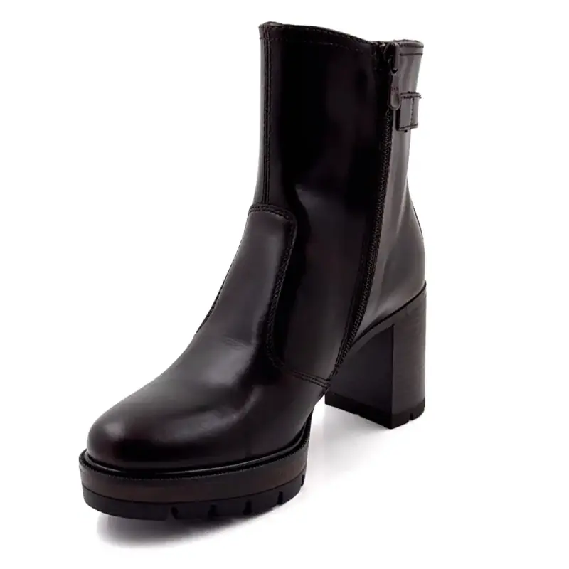 Heeled Ankle Boots Nero Giardini 18043 Brown Leather Ivoire Chaussures
