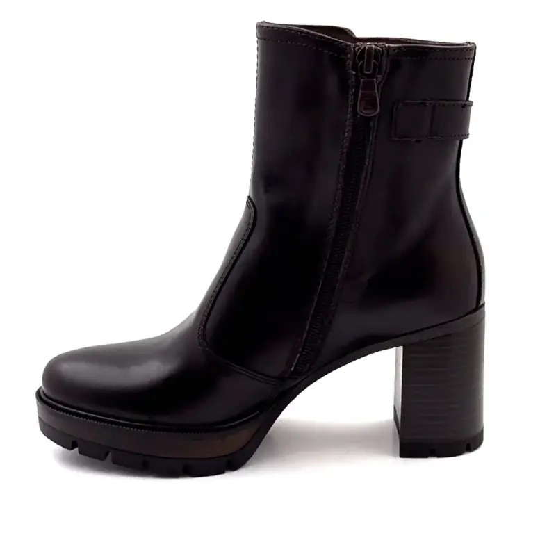 Heeled Ankle Boots Nero Giardini 18043 Brown Leather Ivoire Chaussures
