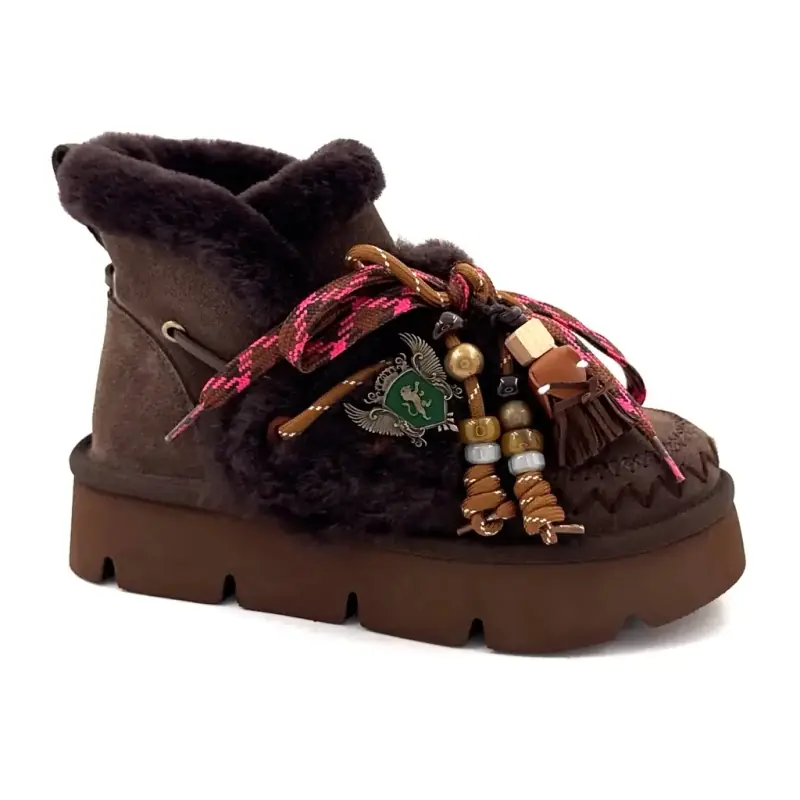 Bottine Fourée Nan ku Gfh01 Daim Marron Ivoire Chaussures
