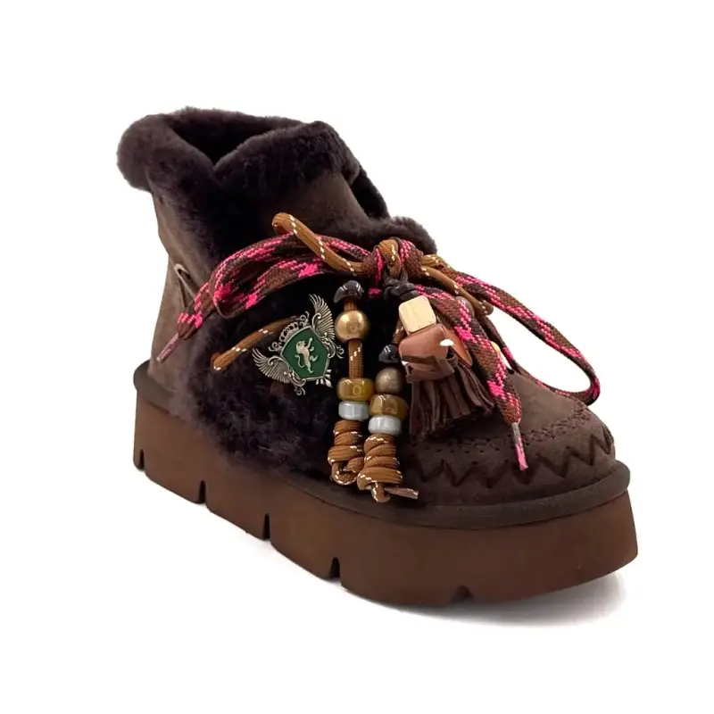 Bottine Fourée Nan ku Gfh01 Daim Marron Ivoire Chaussures