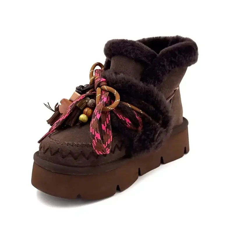 Bottine Fourée Nan ku Gfh01 Daim Marron Ivoire Chaussures
