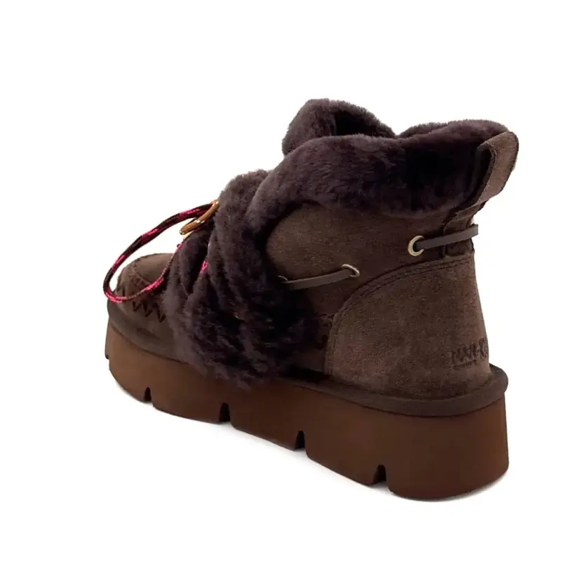 Bottine Fourée Nan ku Gfh01 Daim Marron Ivoire Chaussures