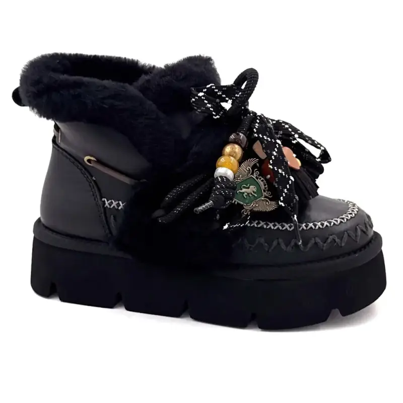 Nan Ku Gfh02 Black Leather Lined Ankle Boots Ivoire Chaussures