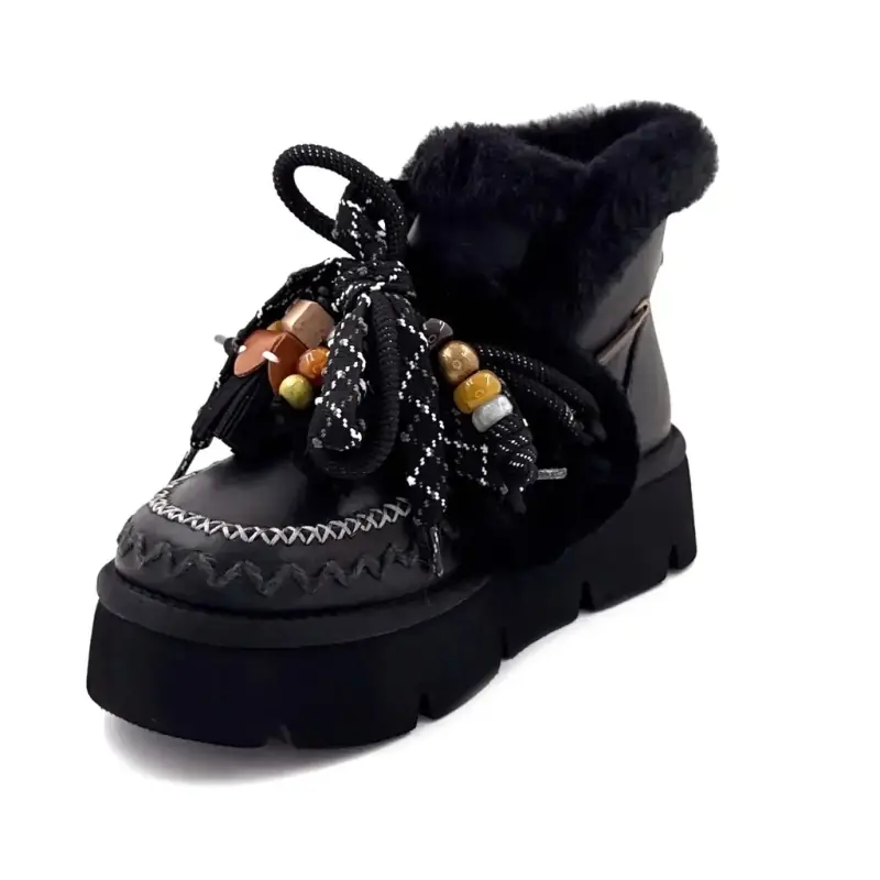 Nan Ku Gfh02 Black Leather Lined Ankle Boots Ivoire Chaussures