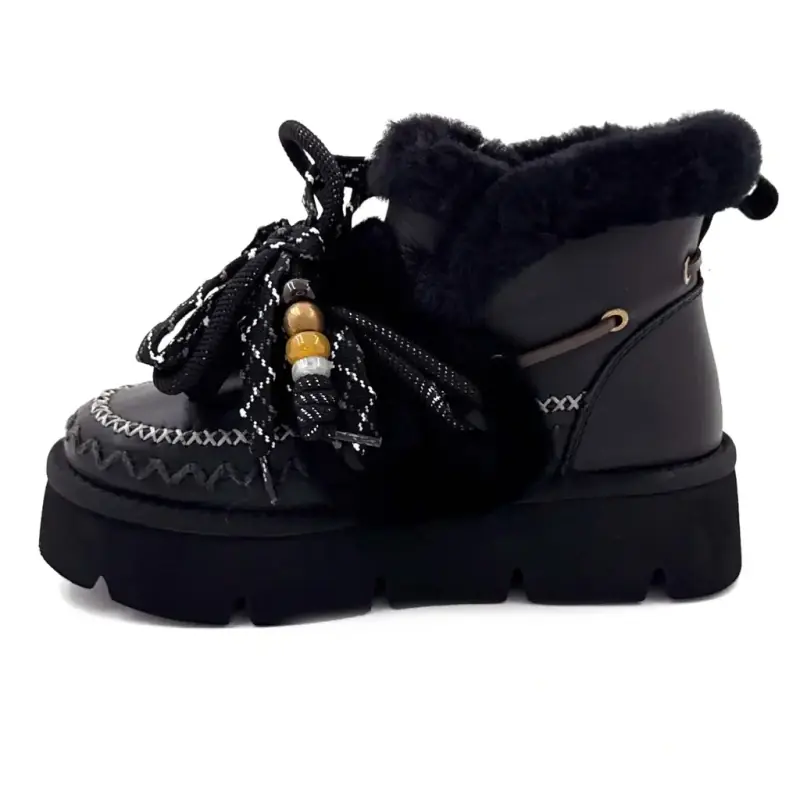 Nan Ku Gfh02 Black Leather Lined Ankle Boots Ivoire Chaussures