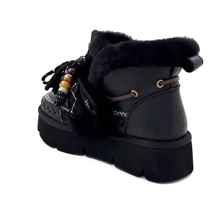 Bottines Fourrées Nan Ku Gfh02 Cuir Noir Ivoire Chaussures