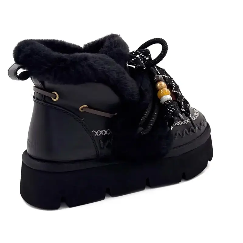 Bottines Fourrées Nan Ku Gfh02 Cuir Noir Ivoire Chaussures