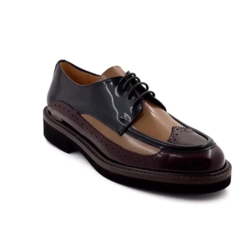 Pantofi Derby Ivoire M051m 43228 Piele vișinie, neagră și bej