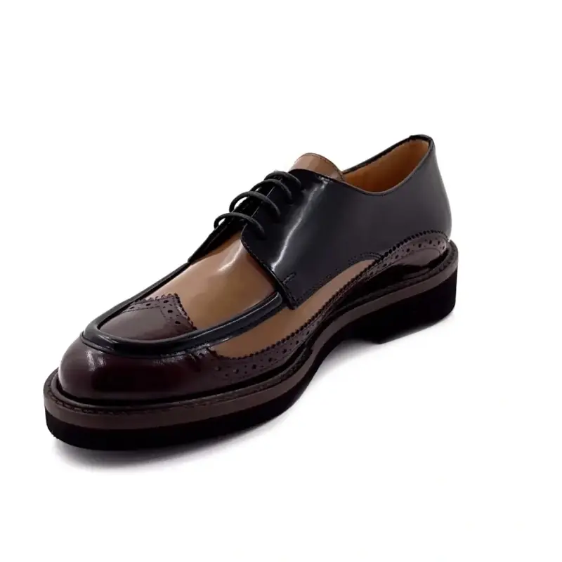 Sapatos Derby Ivoire M051m 43228 em couro Borgonha, Preto e Bege