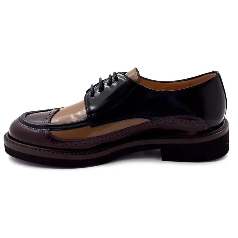 Pantofi Derby Ivoire M051m 43228 Piele vișinie, neagră și bej