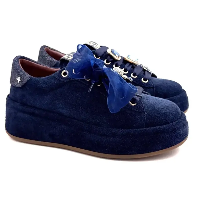 Gio + Oliva 148 Marineblå Sneakers i Semsket Skinn %shop-name% %price%