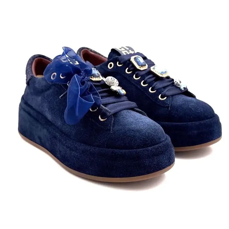Gio + Oliva 148 Marineblå Sneakers i Semsket Skinn %shop-name% %price%
