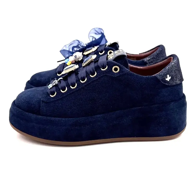 Gio + Oliva 148 Marineblå Sneakers i Semsket Skinn %shop-name% %price%