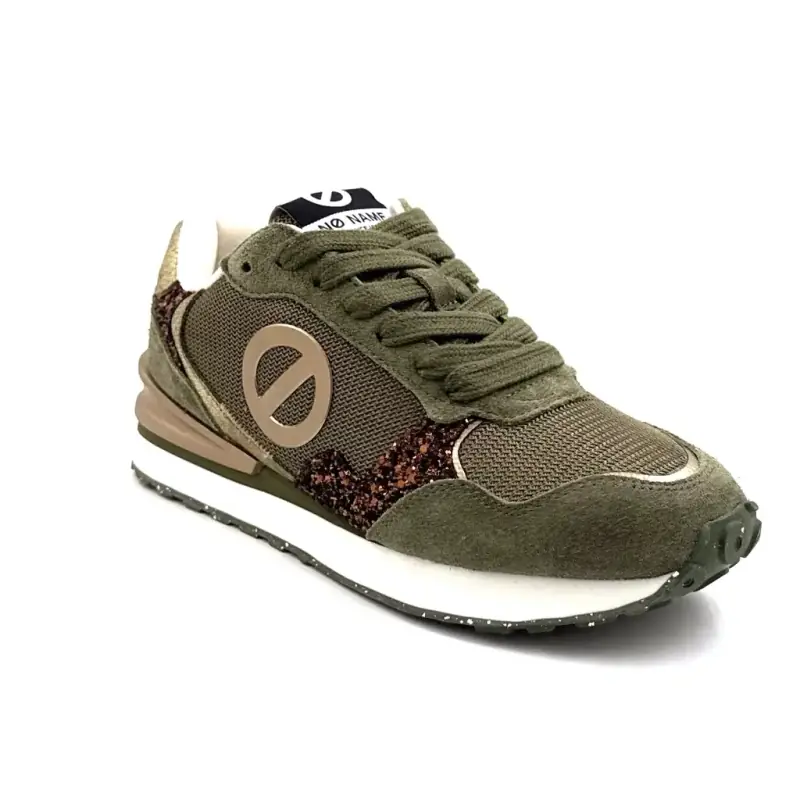No Name Tova Runner Ruskind & Glitter Khaki Sneaker %shop-name%