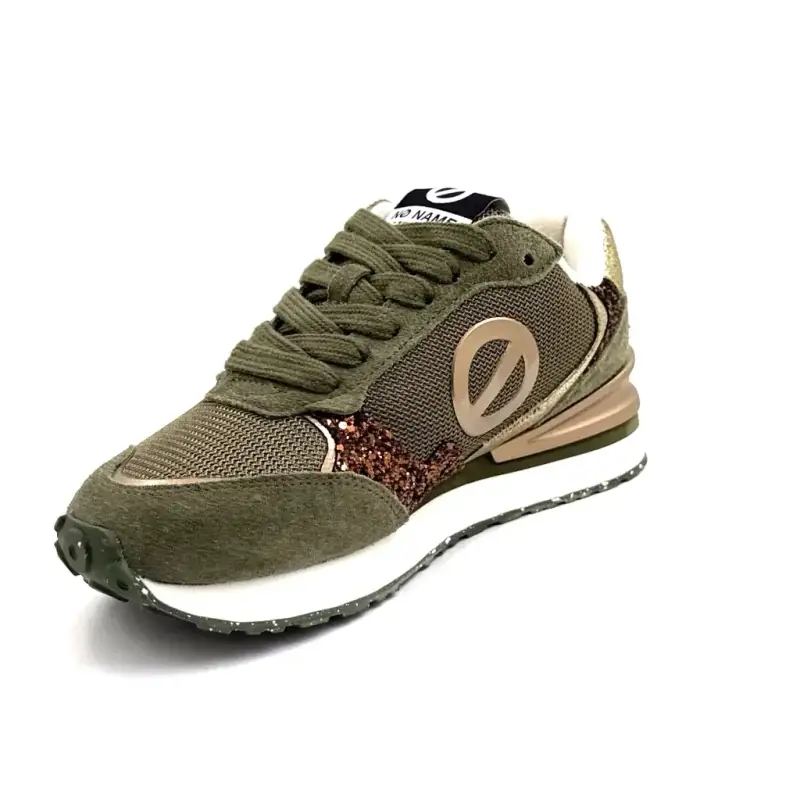 No Name Tova Runner Sneaker aus Wildleder und Glitzer in Khaki %shop-name%
