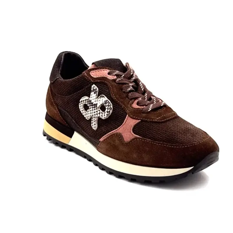 Reqins Mora joggesko i brunt og rosa semsket skinn - %shop-name%