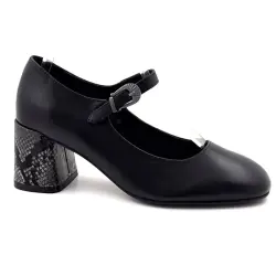 Babies Regarde Le Ciel Viviana 01 Cuir Noir Talon Reptile %shop-name%