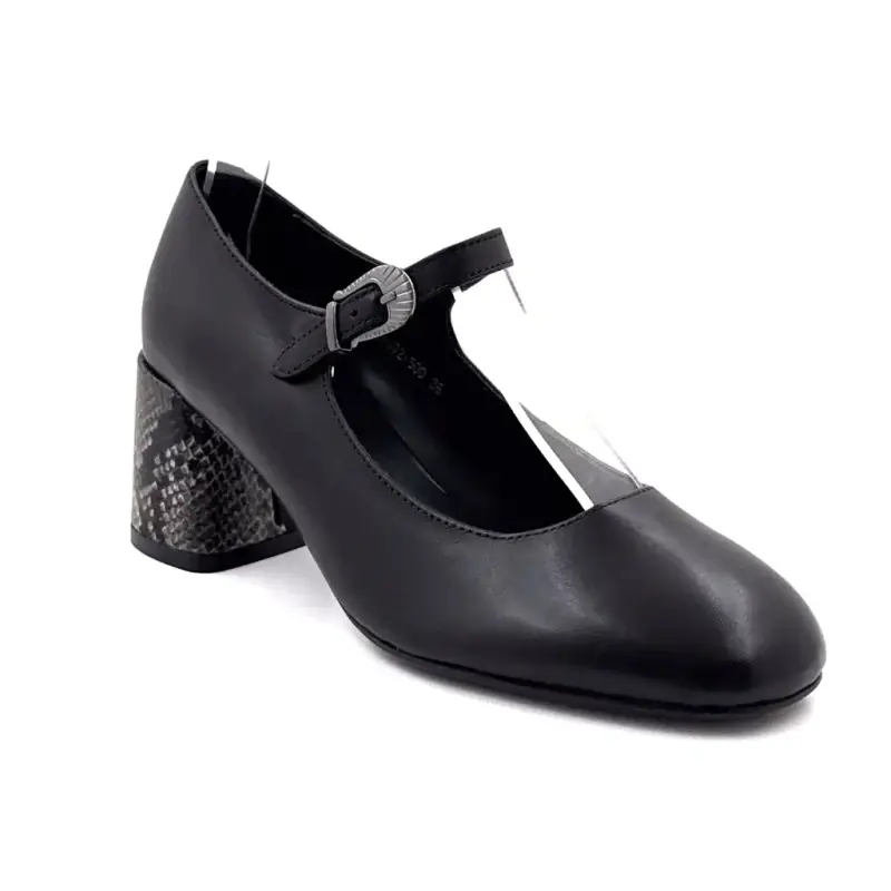 Babies Regarde Le Ciel Viviana 01 Cuir Noir Talon Reptile %shop-name%