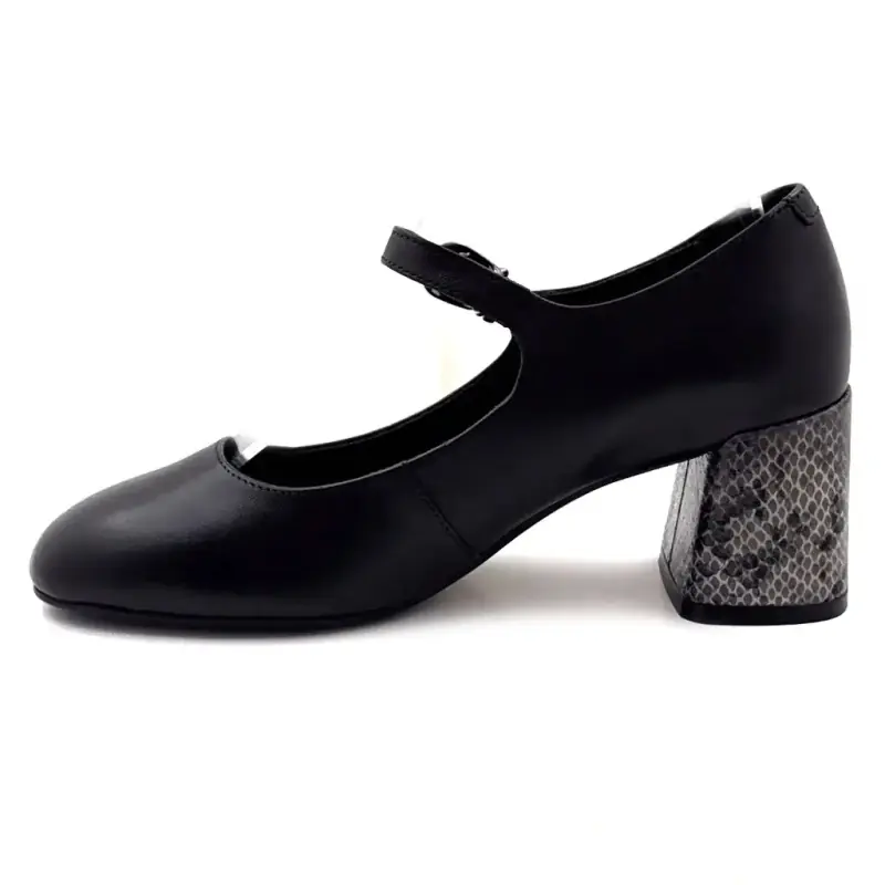 Babies Regarde Le Ciel Viviana 01 Cuir Noir Talon Reptile %shop-name%