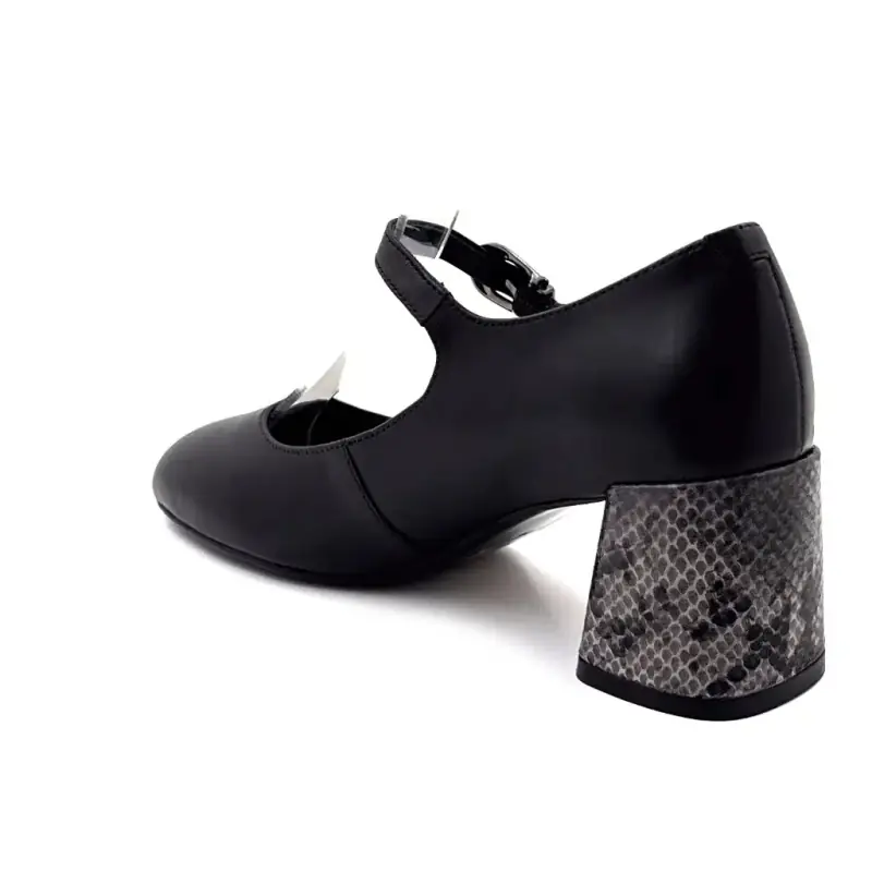 Babies Regarde Le Ciel Viviana 01 Cuir Noir Talon Reptile %shop-name%