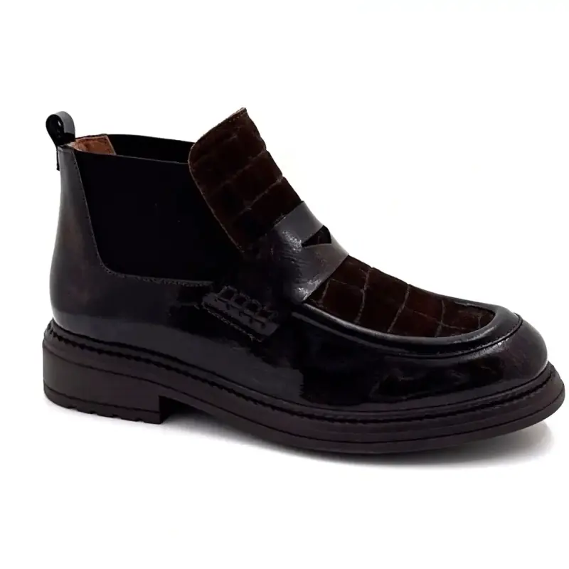 Bottillons Ivoire Cv6403 cuir vernis daim marron - %price%