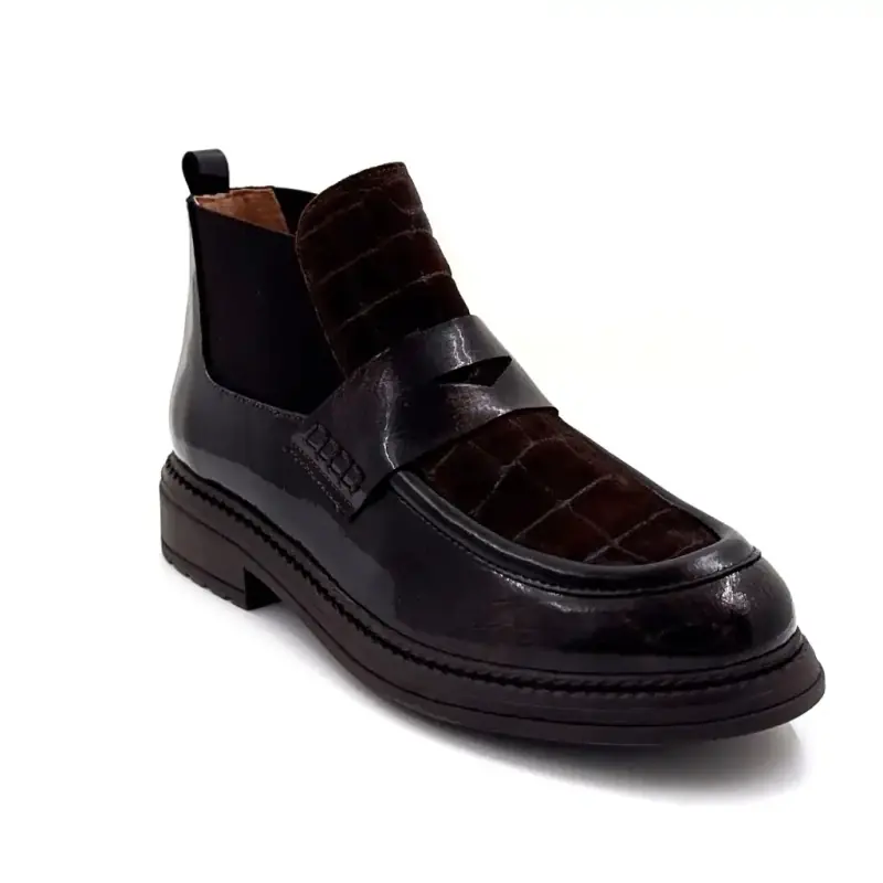 Bottillons Ivoire Cv6403 cuir vernis daim marron - %price%